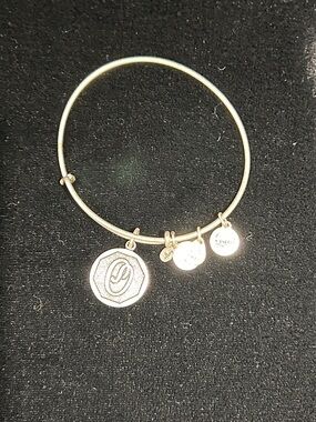 Gold Tone Charm Bangle Bracelet with Monogrammed Medallion